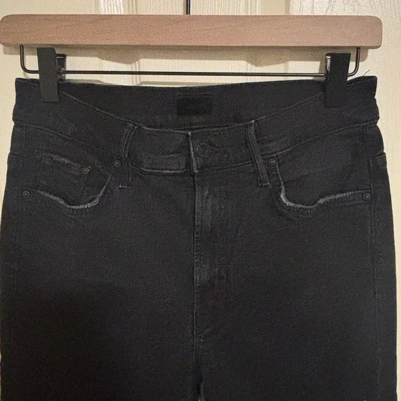 Mother The Insider Crop Step Fray Jeans Not Guilty Black Raw Hem - Picture 4 of 9